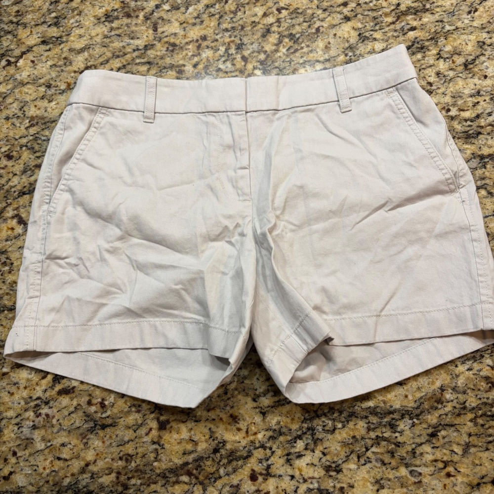 J.Crew Womens 5 Inch Chino Shorts Size 8 Khaki Stone Cotton Twill Flat Front ws